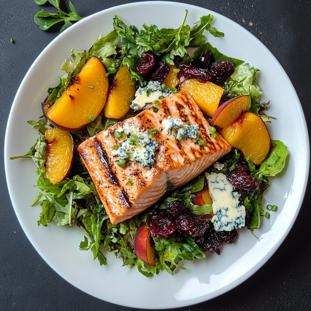 BE FIT JC Grilled Salmon and Peach Salad